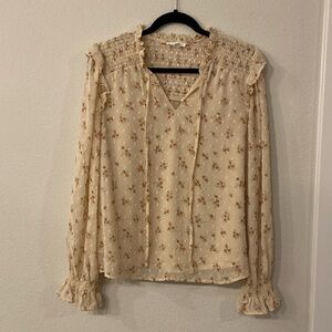 By the River Tan Floral Peasant Blouse